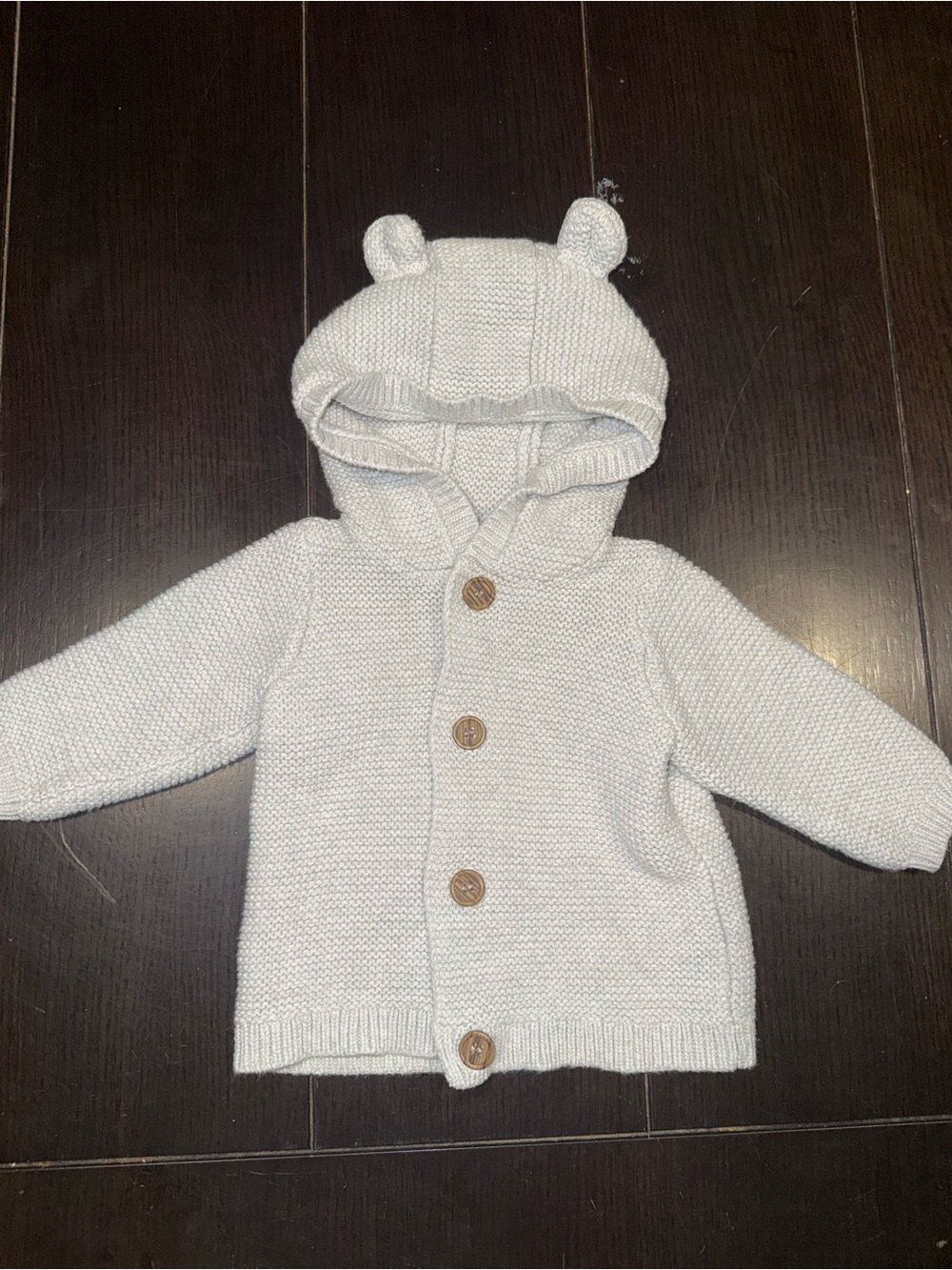 George Baby Knit Hooded Cardigan with Bear Ears - Light Gray